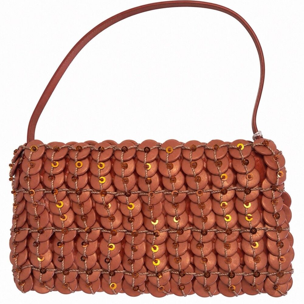 Handcrafted Dusty Rose Disc Shoulder Bag Vintage Y2K Beaded Sequin Purse Boho